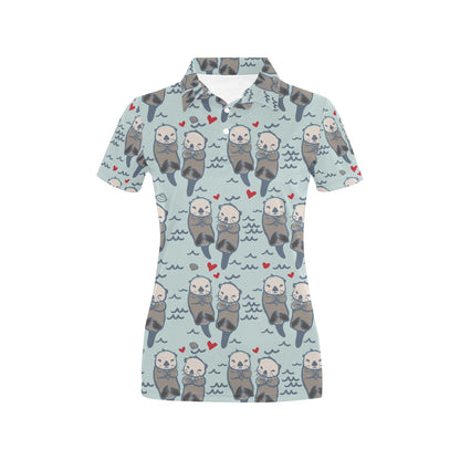 Sea Otter Pattern Print Design 03 Women's Polo Shirt
