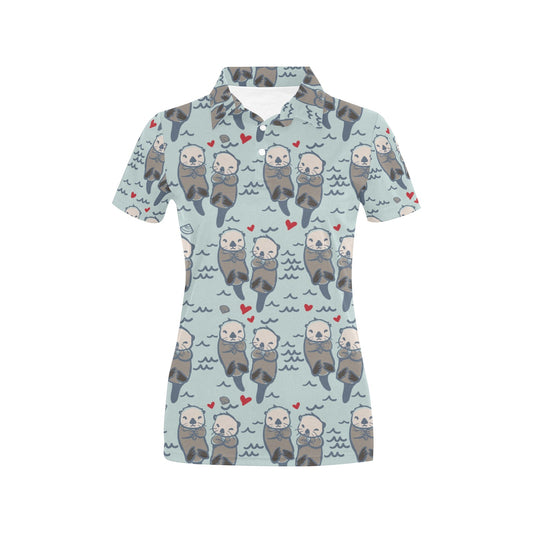 Sea Otter Pattern Print Design 03 Women's Polo Shirt