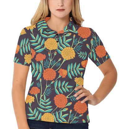 Marigold Pattern Print Design MR01 Women's Polo Shirt