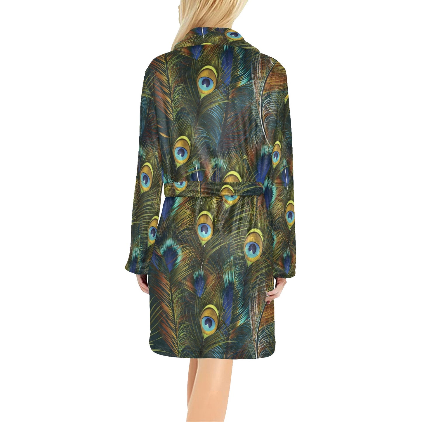Peacock Feather Pattern Print Design A03 Women's Fleece Robe
