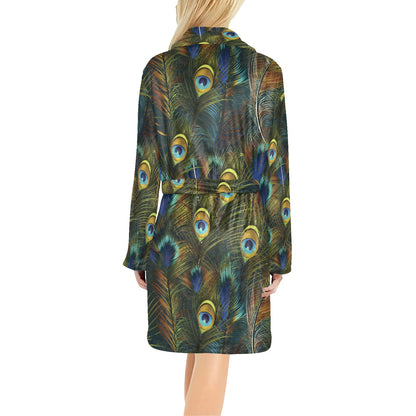Peacock Feather Pattern Print Design A03 Women's Fleece Robe