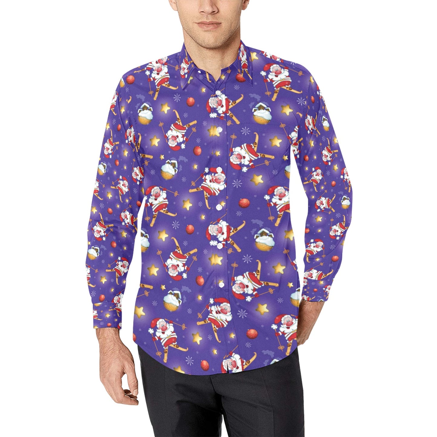 Ski Print Design LKS308 Men's Long Sleeve Dress Shirt