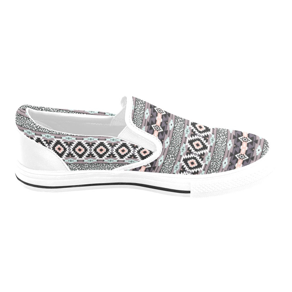 Safari Pattern Print Design LKS302 White Slip Ons Canvas Women's Shoes