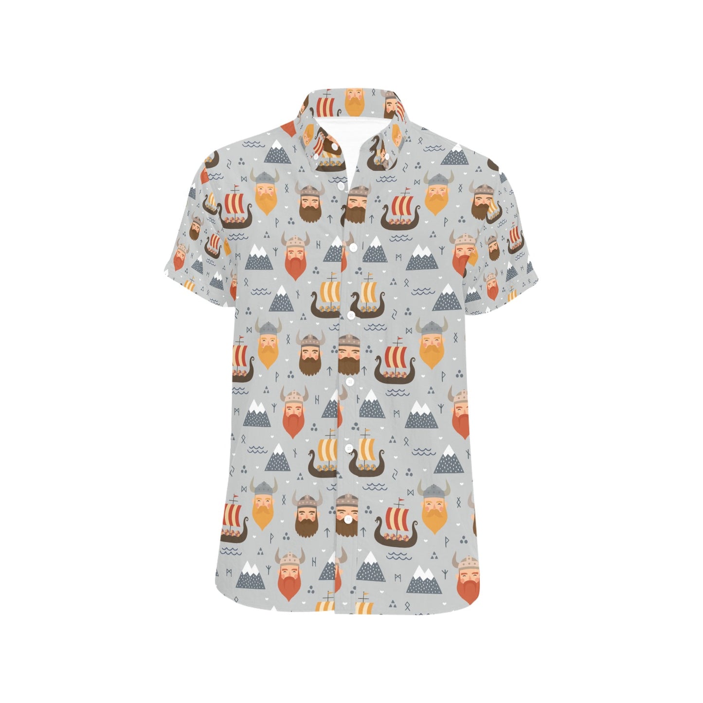 Vikings Print Design LKS307 Men Short Sleeve Button Up Shirt