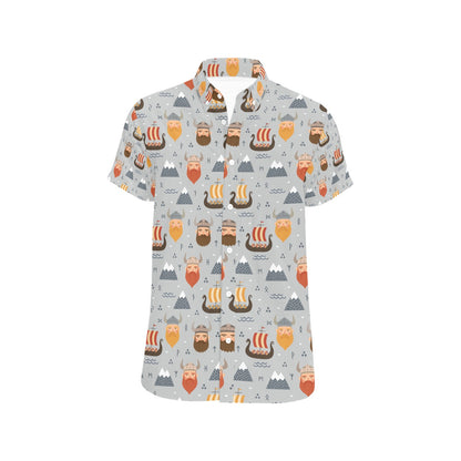 Vikings Print Design LKS307 Men Short Sleeve Button Up Shirt