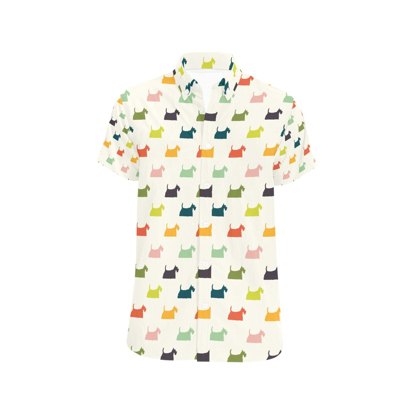 Scottish Terriers Print Design LKS305 Men Short Sleeve Button Up Shirt