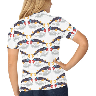 Fugu Pattern Print Design 03 Women's Polo Shirt