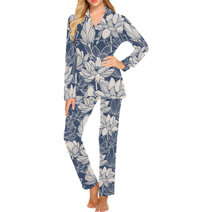Water Lily Pattern Print Design WL04 Women's Long Pajama Set