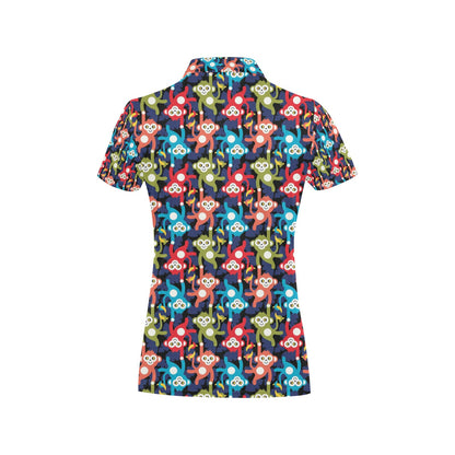 Monkey Colorful Design Themed Print Women's Polo Shirt