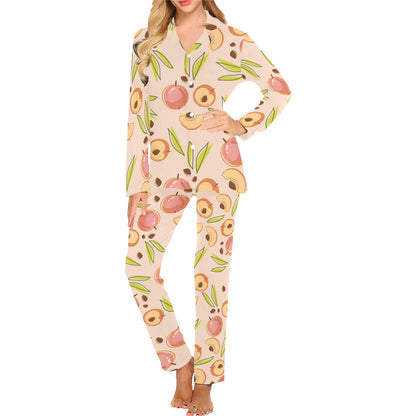 Peach Pattern Print Design A01 Women's Long Pajama Set