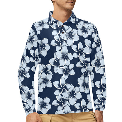 Plumeria Pattern Print Design A02 Long Sleeve Polo Shirt For Men's