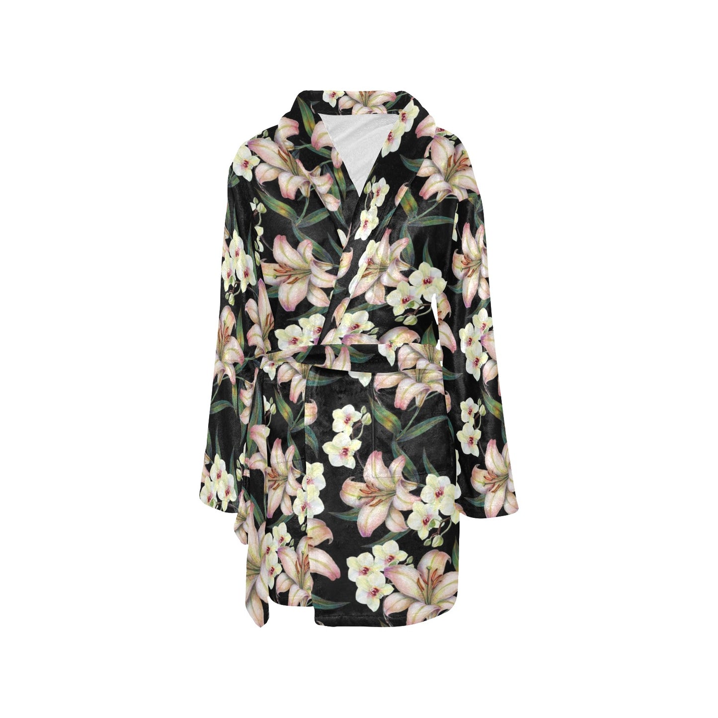 Lily Pattern Print Design LY03 Women's Fleece Robe