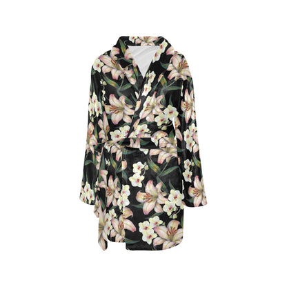 Lily Pattern Print Design LY03 Women's Fleece Robe