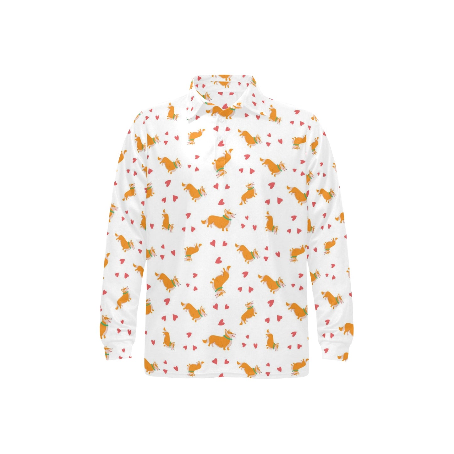 Cardigan Welsh Corgis Pattern Print Design 04 Long Sleeve Polo Shirt For Men's