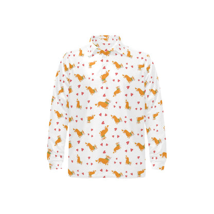 Cardigan Welsh Corgis Pattern Print Design 04 Long Sleeve Polo Shirt For Men's