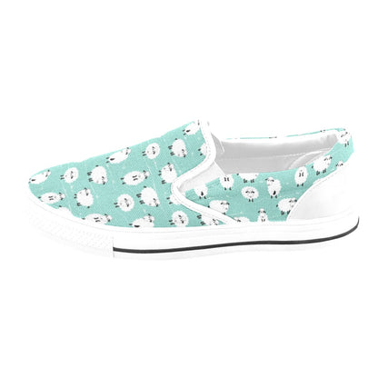 Sheep Print Design LKS404 White Slip Ons Canvas Women's Shoes
