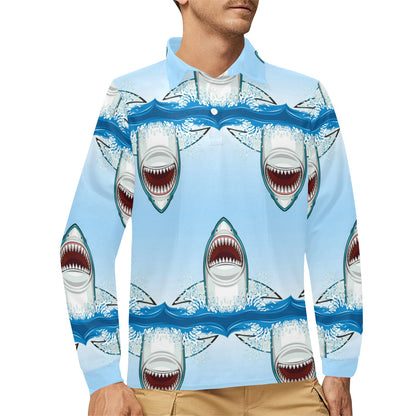 Shark Bite Long Sleeve Polo Shirt For Men's