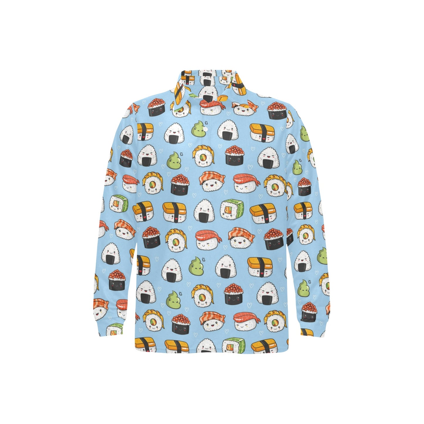 Sushi Print Design LKS303 Long Sleeve Polo Shirt For Men's