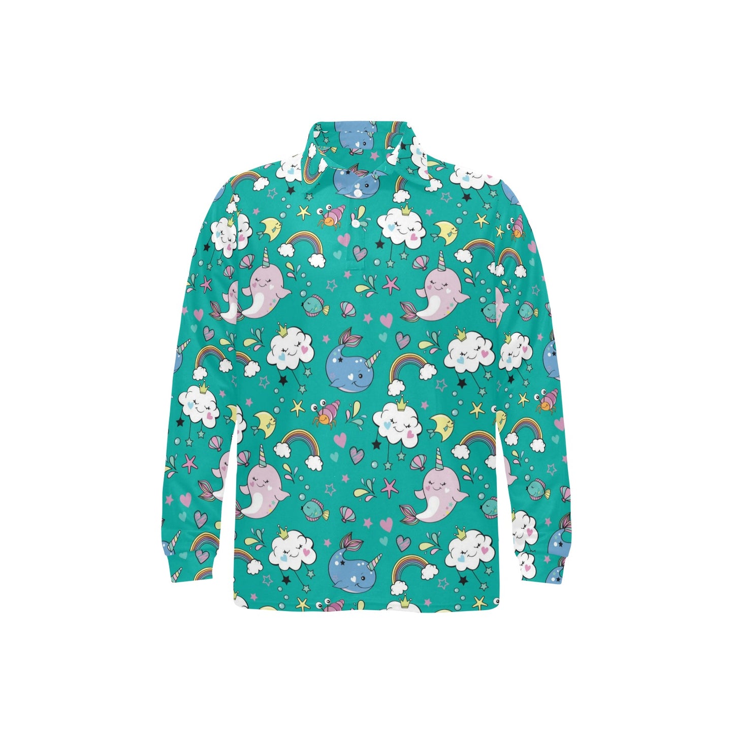 Narwhal Pattern Print Design 04 Long Sleeve Polo Shirt For Men's