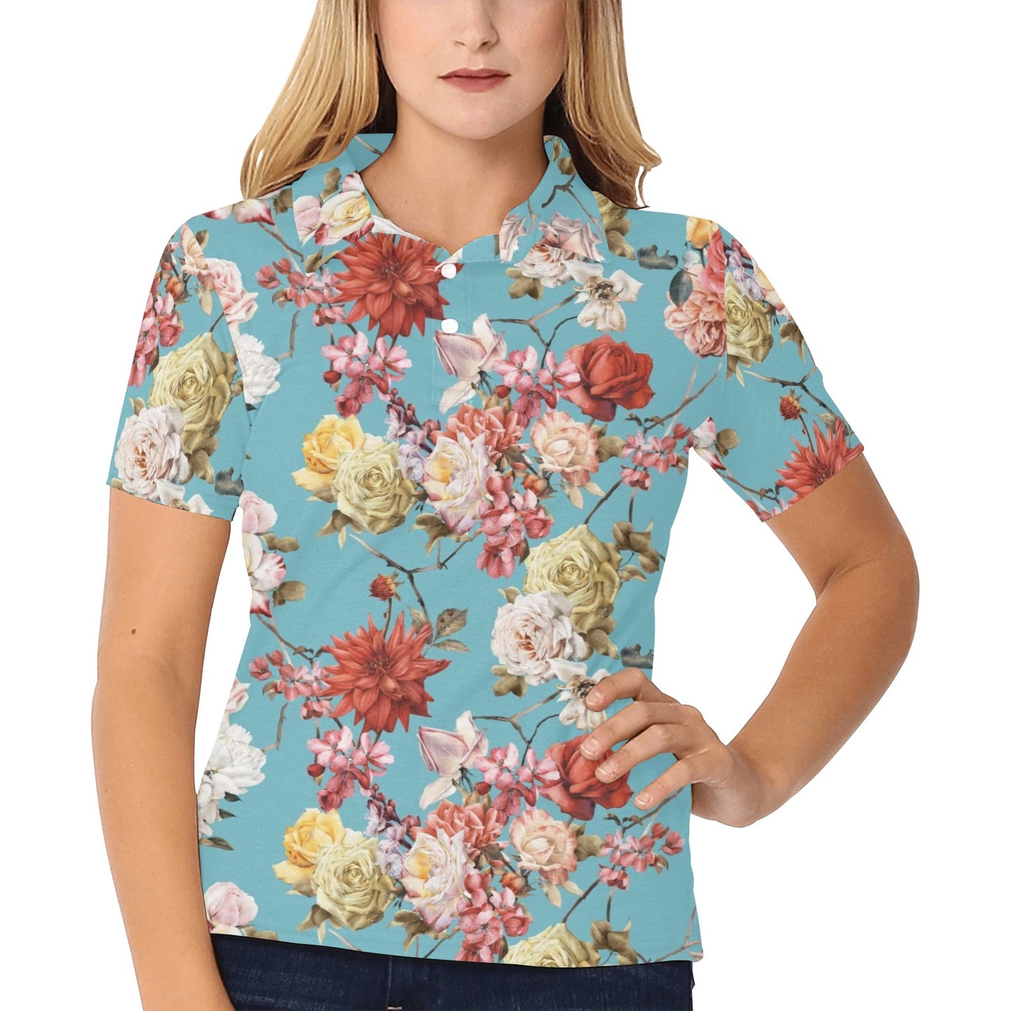 Summer Floral Pattern Print Design SF05 Women's Polo Shirt