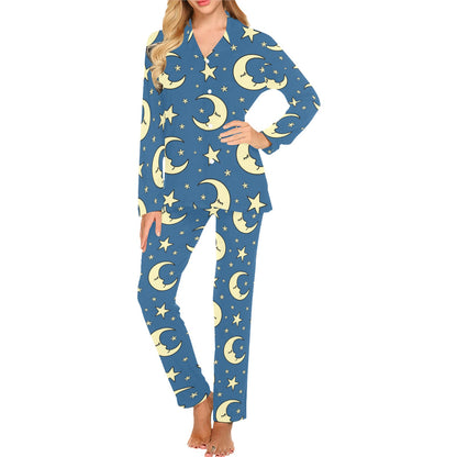 Moon Night Pattern Print Design 03 Women's Long Pajama Set