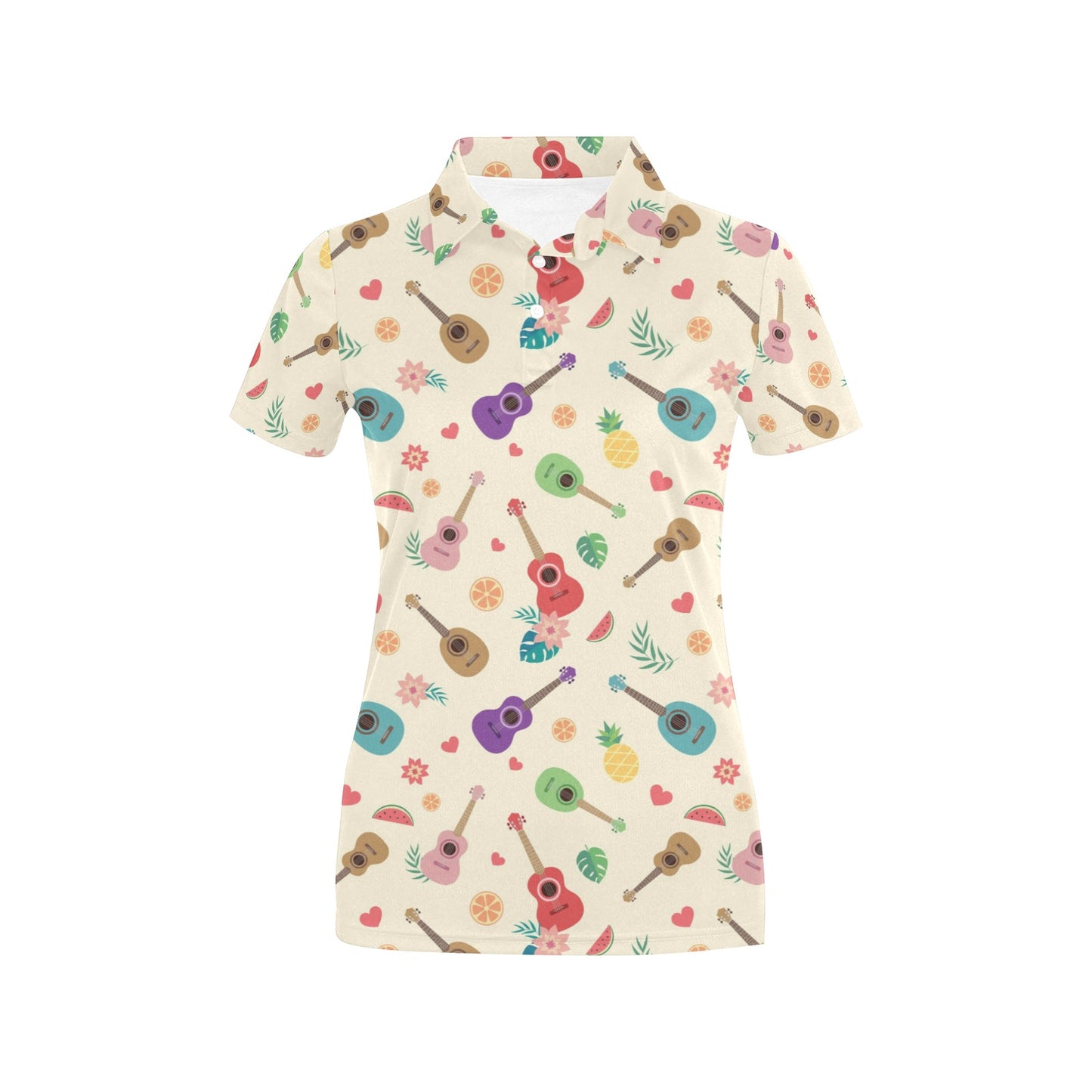 Ukulele Pattern Print Design 01 Women's Polo Shirt