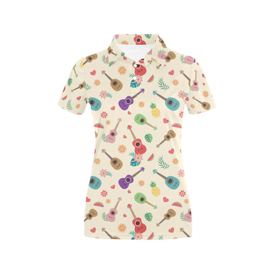 Ukulele Pattern Print Design 01 Women's Polo Shirt