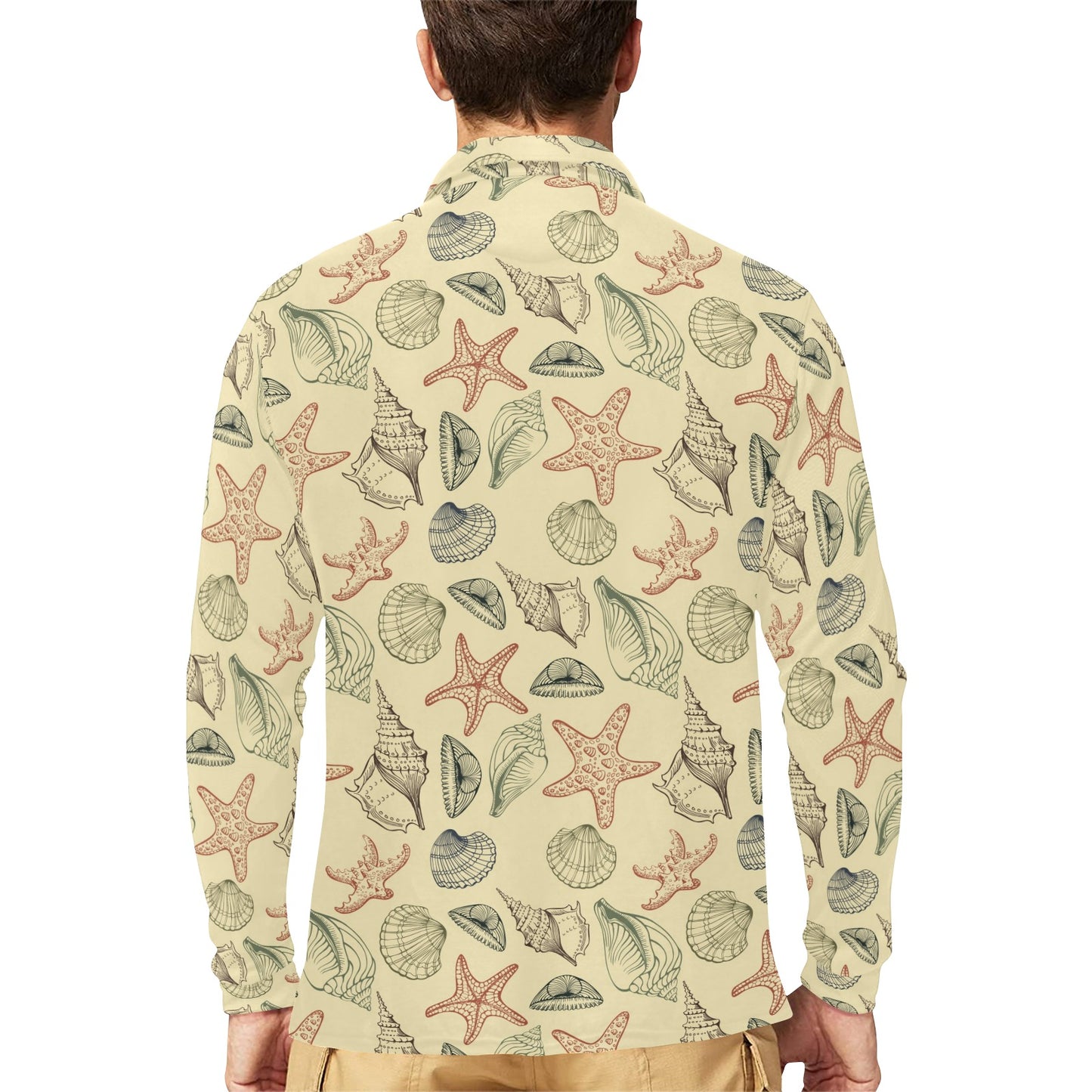 Seashell Print Design LKS305 Long Sleeve Polo Shirt For Men's