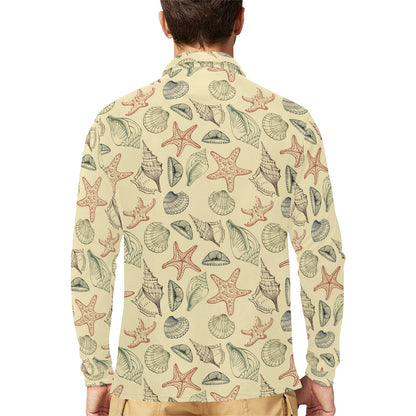 Seashell Print Design LKS305 Long Sleeve Polo Shirt For Men's