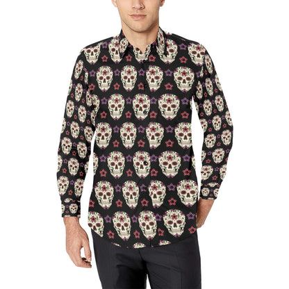 Sugar Skull Print Design LKS304 Men's Long Sleeve Dress Shirt