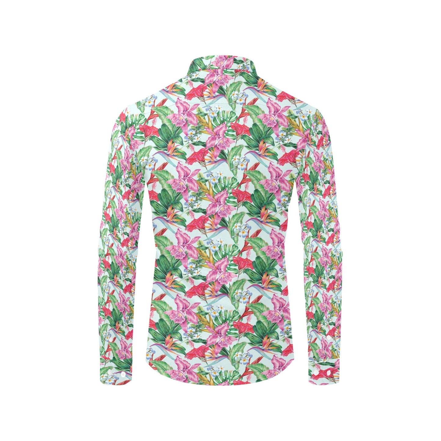 Tropical Flower Print Design LKS304 Men's Long Sleeve Dress Shirt
