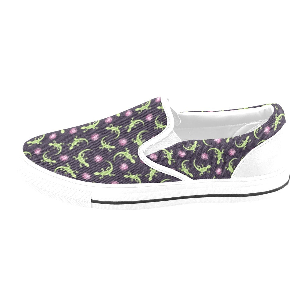 lizard Print Design LKS402 White Slip Ons Canvas Women's Shoes