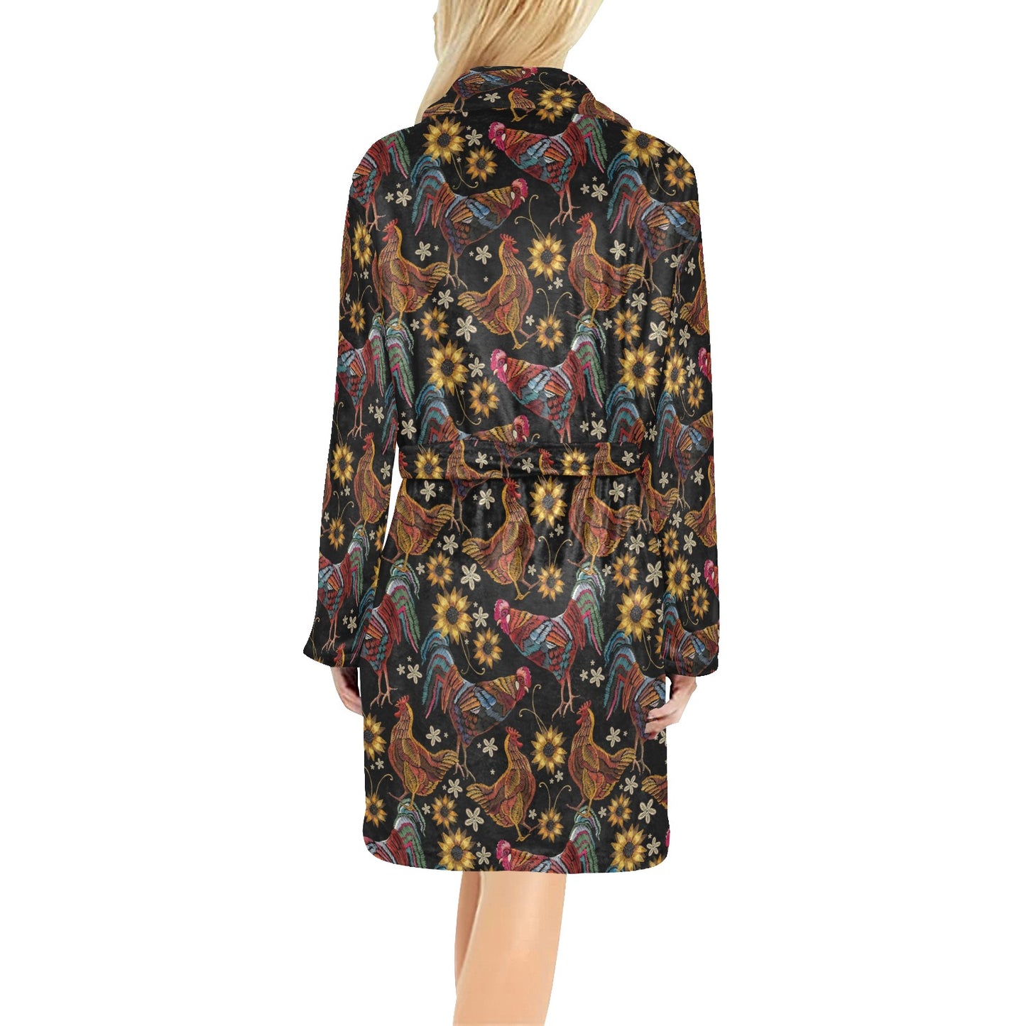 Chicken Embroidery Style Women's Fleece Robe