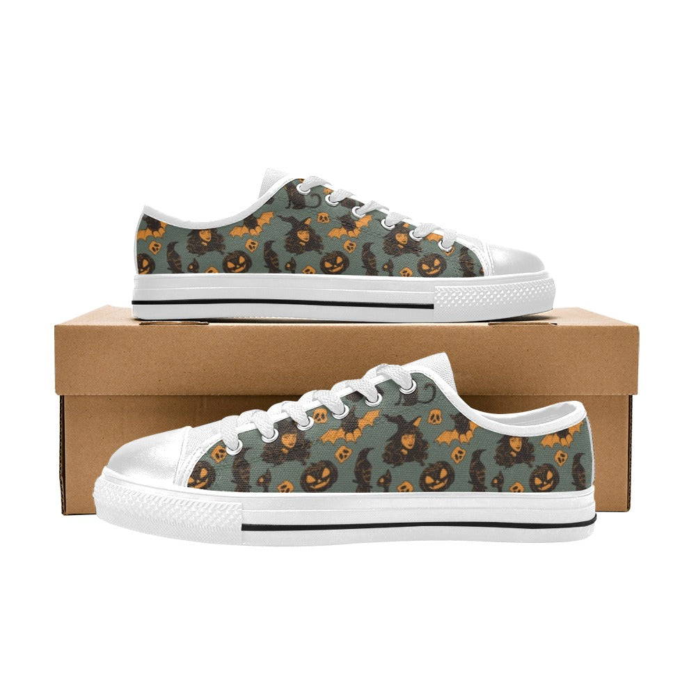 Witch Bat Halloween Print Design LKS305 Women's White Low Top Shoes