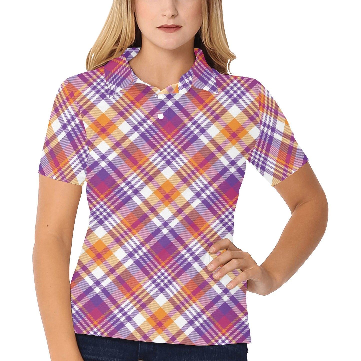 Madras Pattern Print Design 02 Women's Polo Shirt
