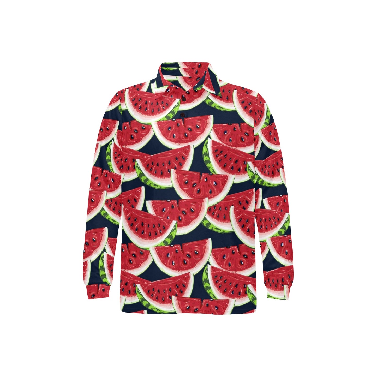 Watermelon Pattern Print Design WM011 Long Sleeve Polo Shirt For Men's