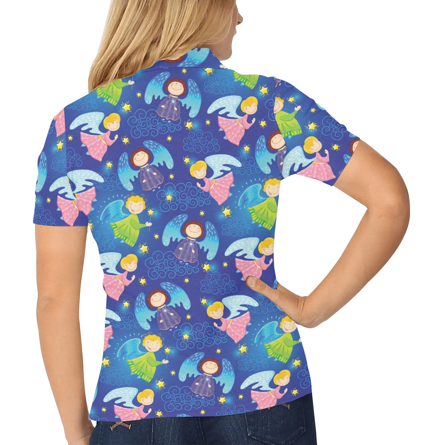 Angel Little Pattern Print Design 02 Women's Polo Shirt