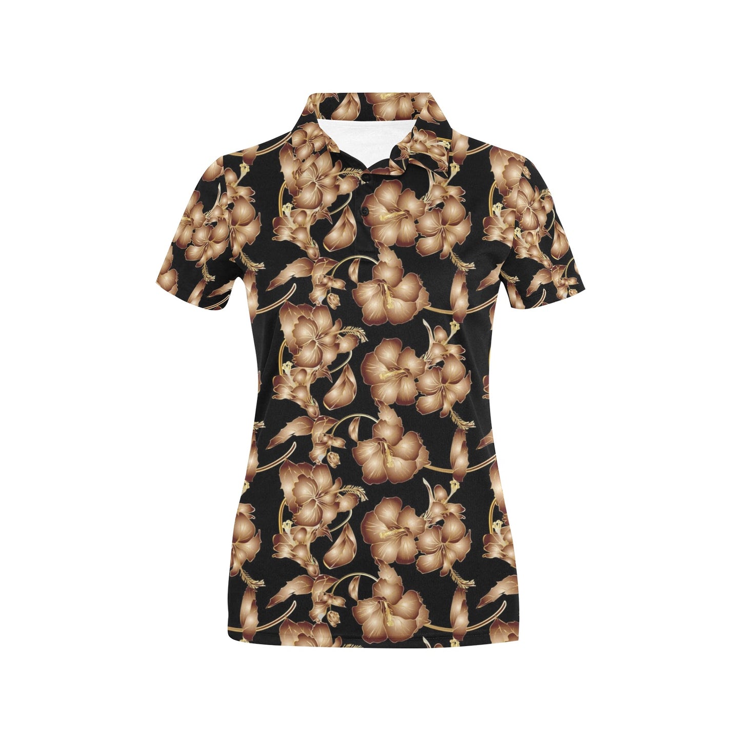 Brown Hibiscus Pattern Print Design HB06 Women's Polo Shirt