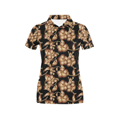 Brown Hibiscus Pattern Print Design HB06 Women's Polo Shirt