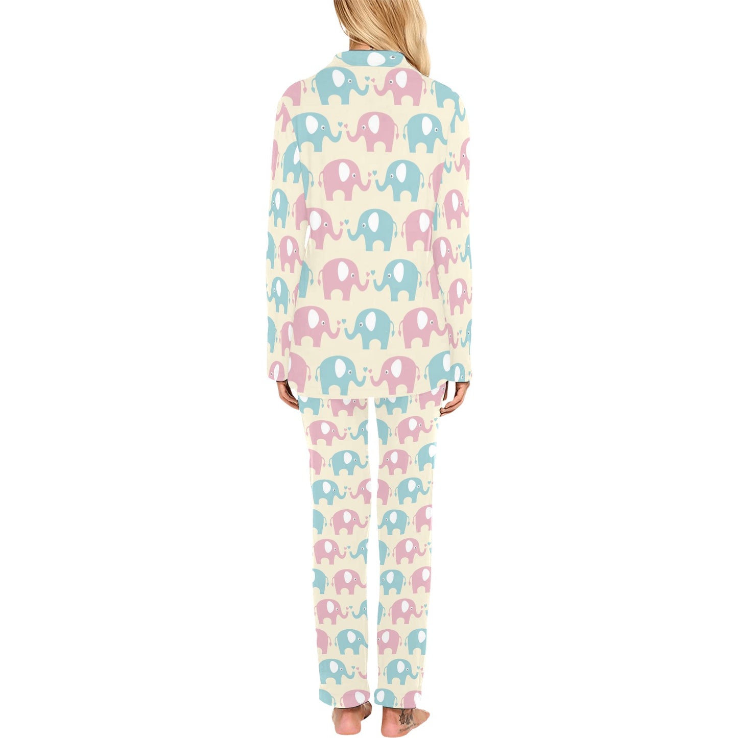 Elephant Baby Pastel Print Pattern Women's Long Pajama Set