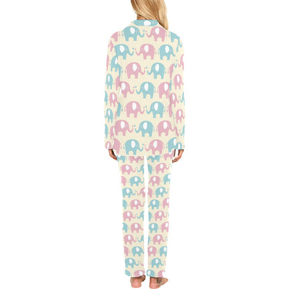 Elephant Baby Pastel Print Pattern Women's Long Pajama Set