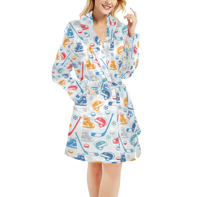 Hockey Equipment Print Design LKS301 Women's Fleece Robe