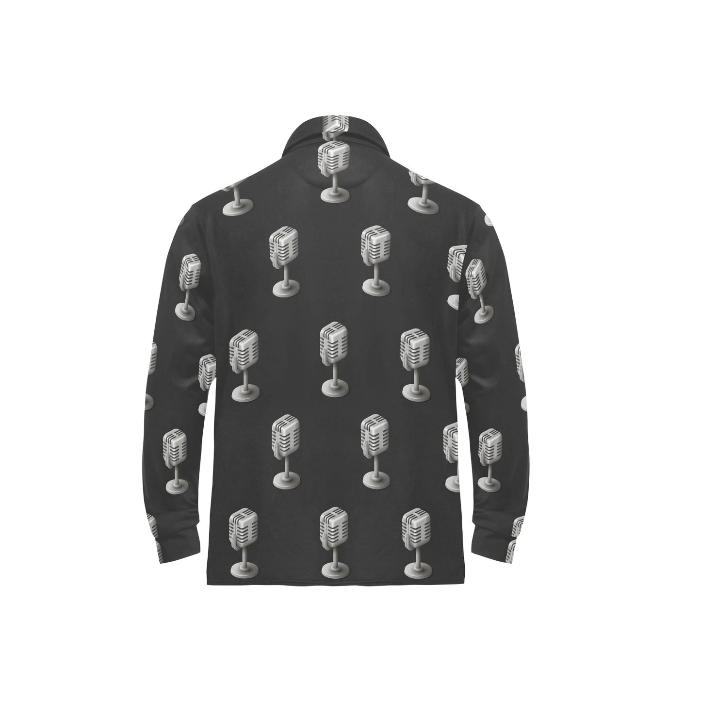 Microphone Vintage Pattern Print Design 01 Long Sleeve Polo Shirt For Men's