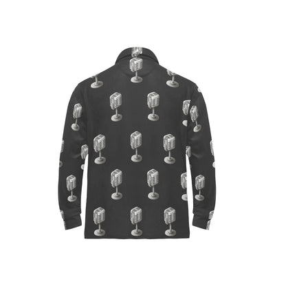 Microphone Vintage Pattern Print Design 01 Long Sleeve Polo Shirt For Men's