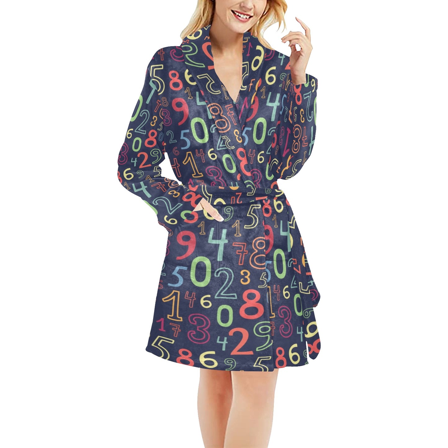 Number Pattern Print Design A01 Women's Fleece Robe