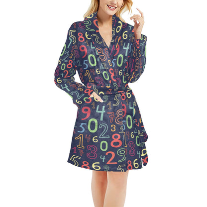 Number Pattern Print Design A01 Women's Fleece Robe