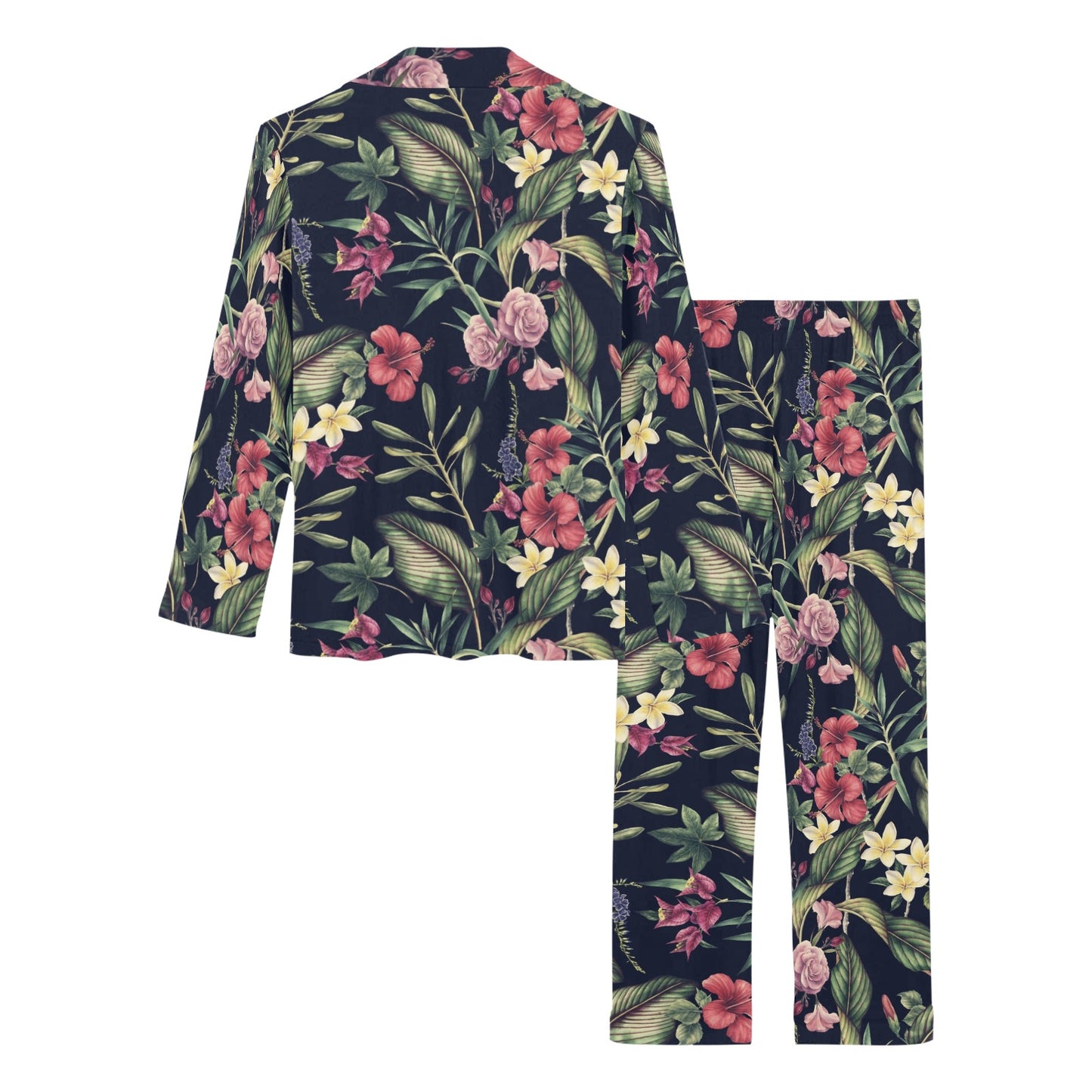 Tropical Flower Pattern Women's Long Pajama Set