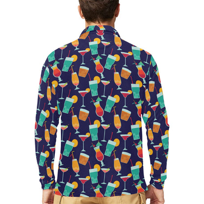 Cocktail Pattern Print Design 06 Long Sleeve Polo Shirt For Men's