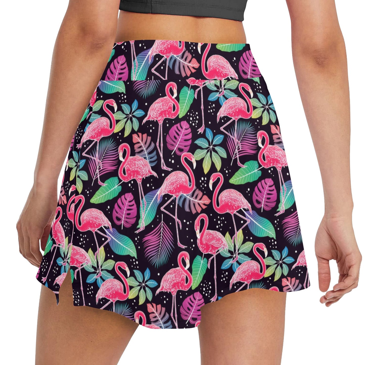 Flamingo Tropical leaves Neon Print 17" Golf & Pickleball Skort with Pockets