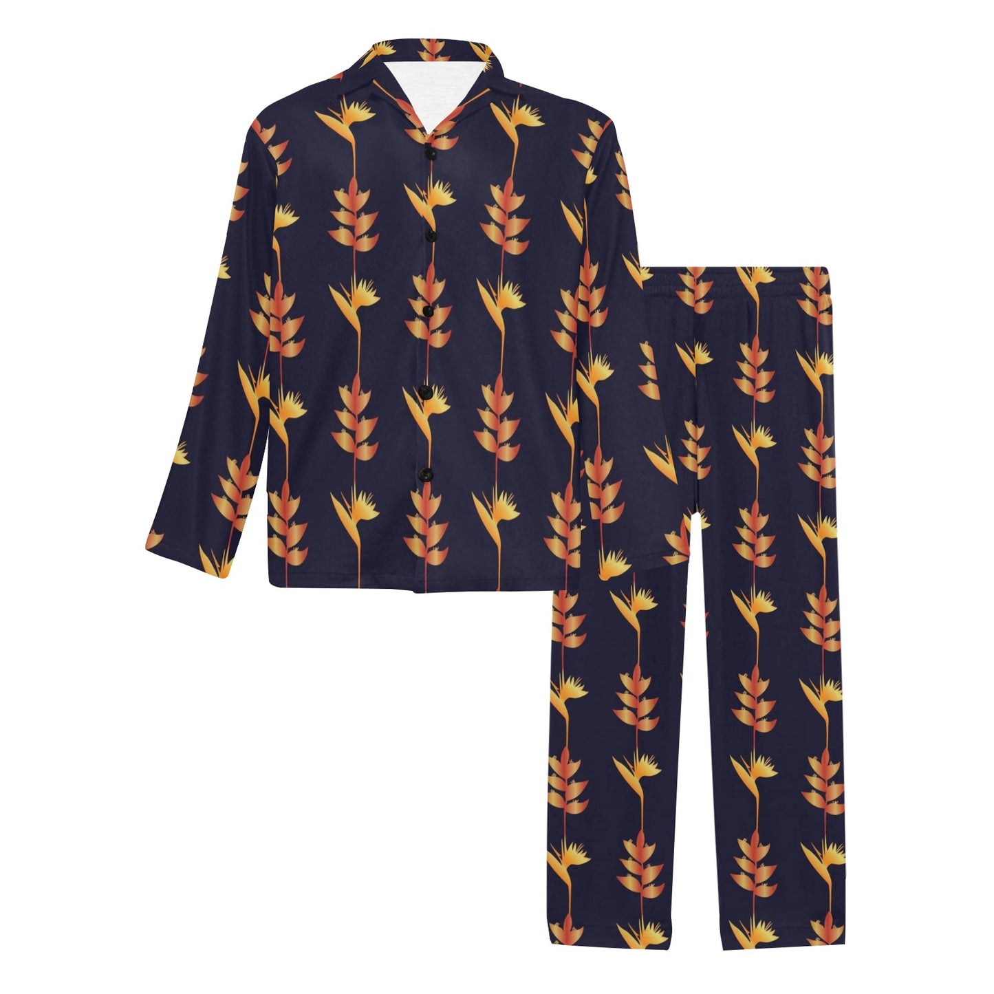 Heliconia Pattern Print Design HL06 Men's Long Pajama Set